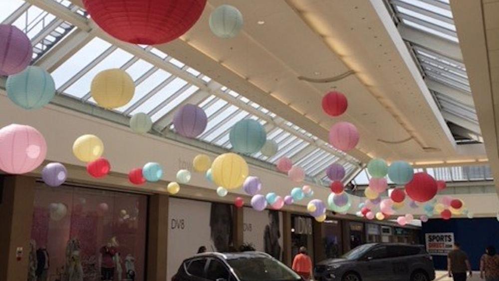 Pastel paper lanterns Tower Centre, Ballymena